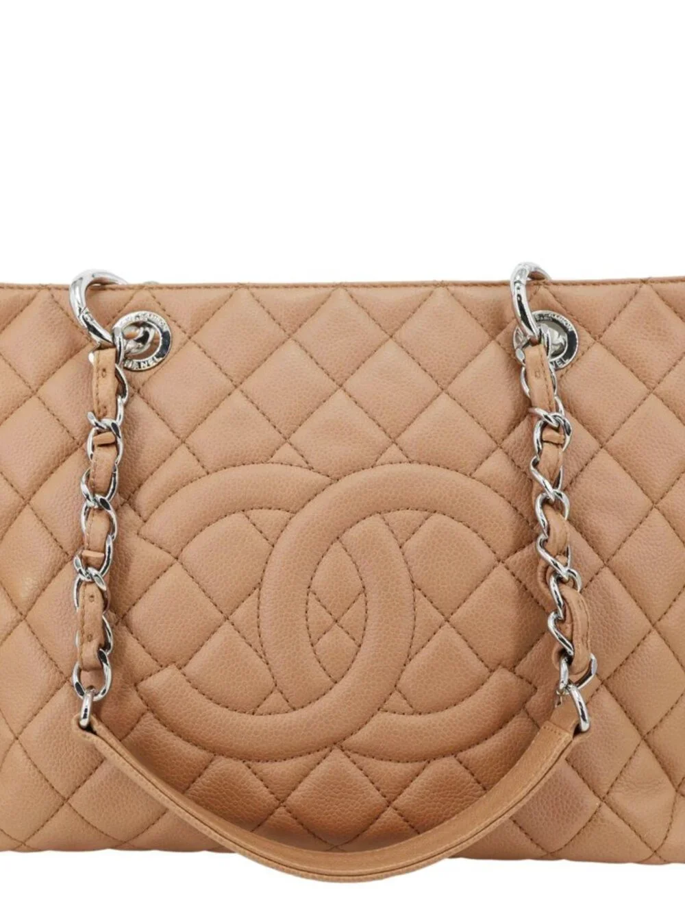 Chanel Grand Shopping Quilted Caviar Leather Tote Bag Nude